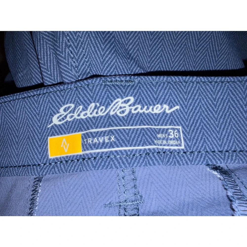 Eddie Bauer Travex Mens 36 Blue Herringbone Performance Shorts Stretch T49-47